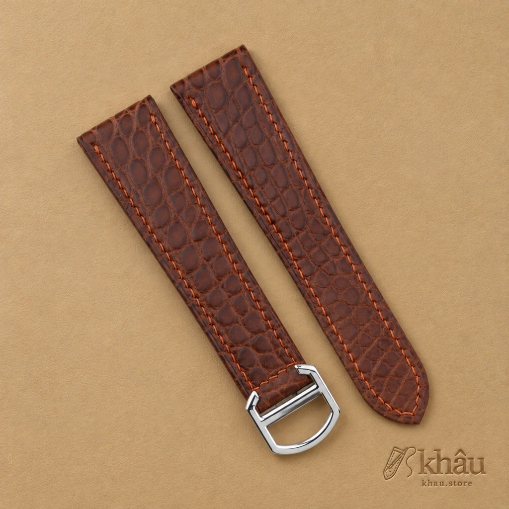 Chocolate Alligator Leather Single Folding Watch Strap — front view