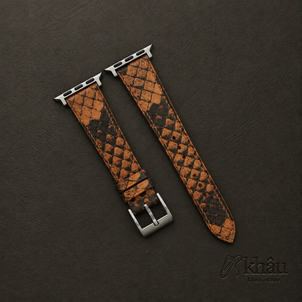 Orange Python Leather Apple watch band — front view
