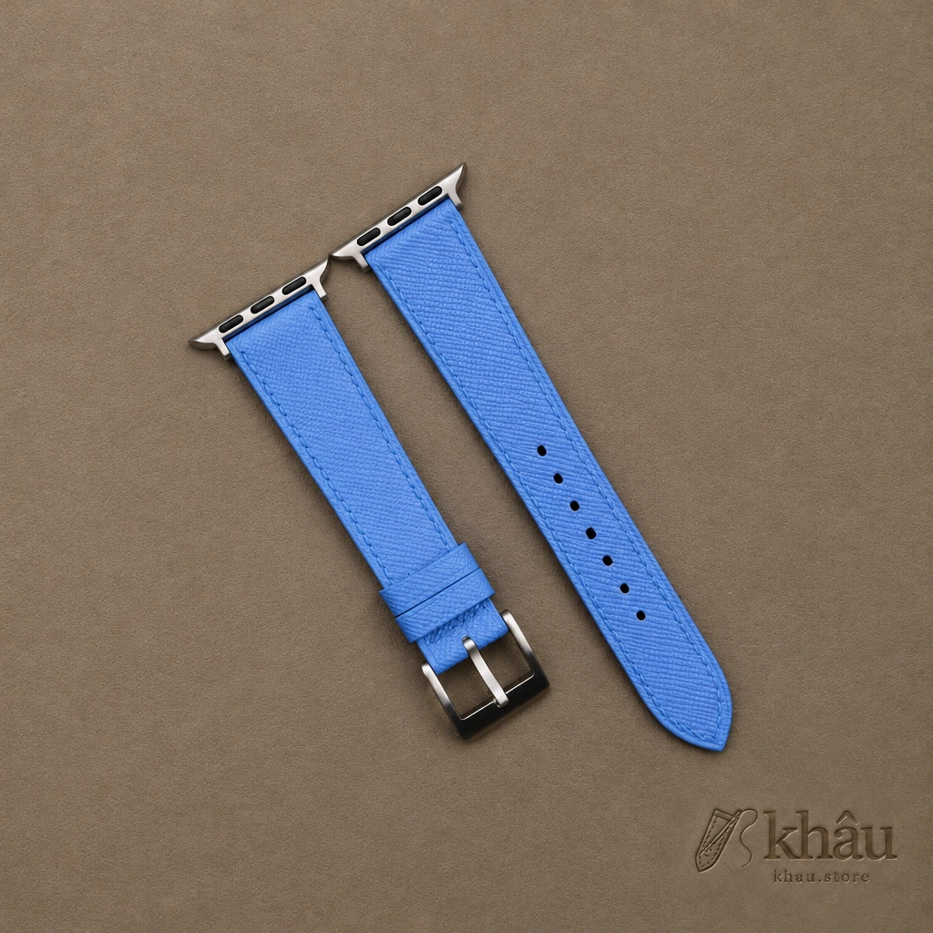 Baby Blue Saffiano Leather Apple Watch Band — front view