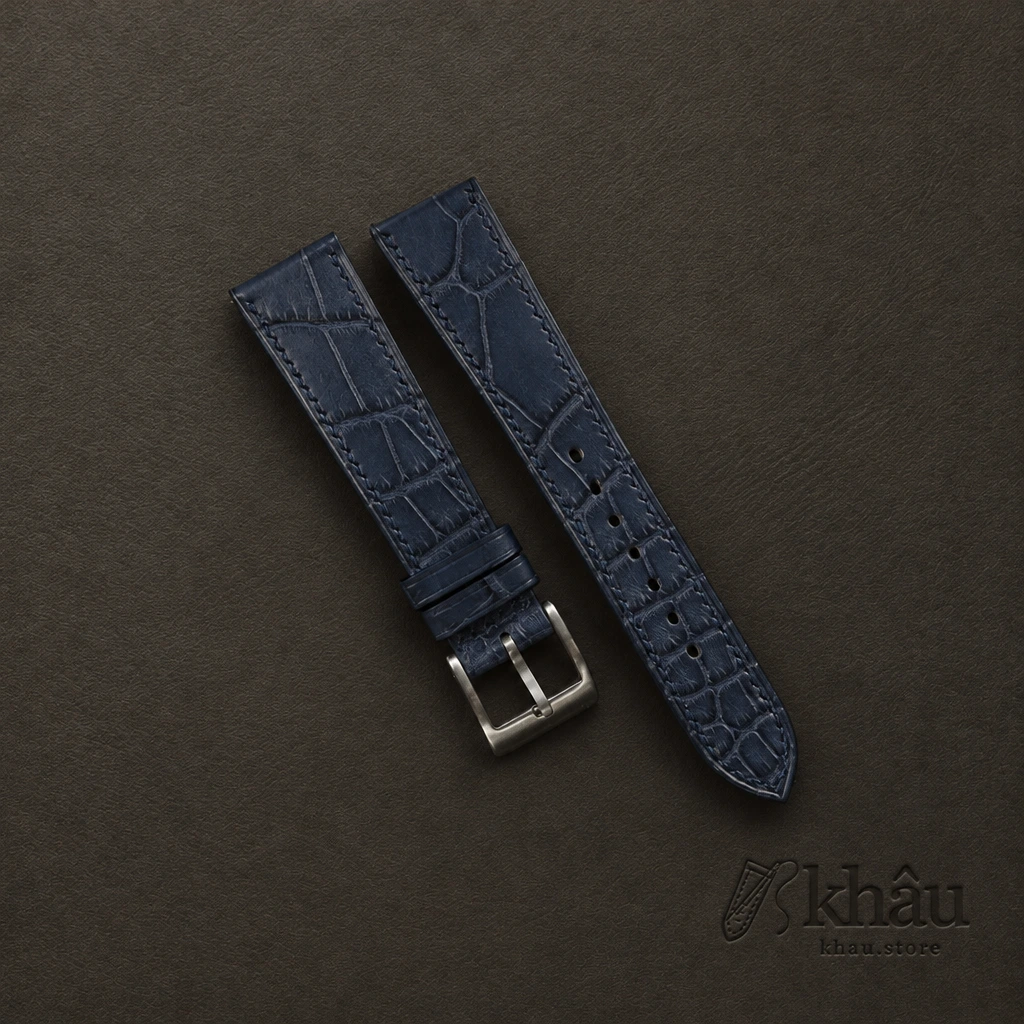 Jean Blue Alligator Leather Watch Strap — front view