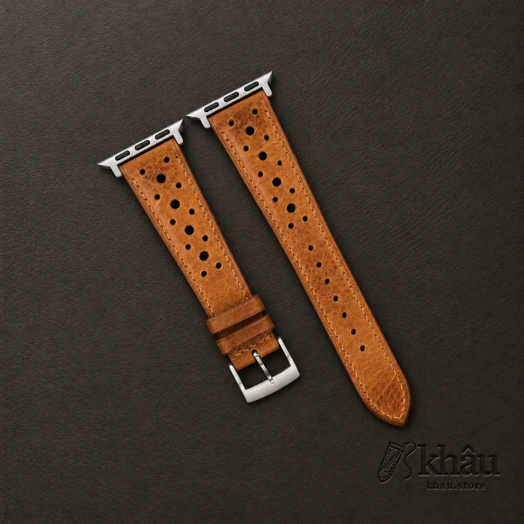 Rally Golden Brown Waxed Badalassi Carlo Leather Apple Watch Band — front view