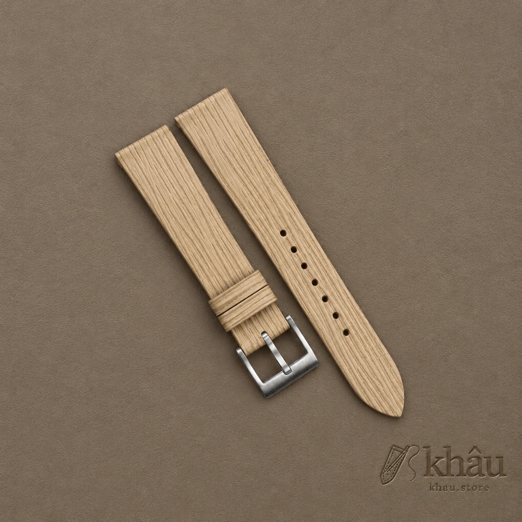 Beige Calfskin Watch Strap – Waves Texture — front view