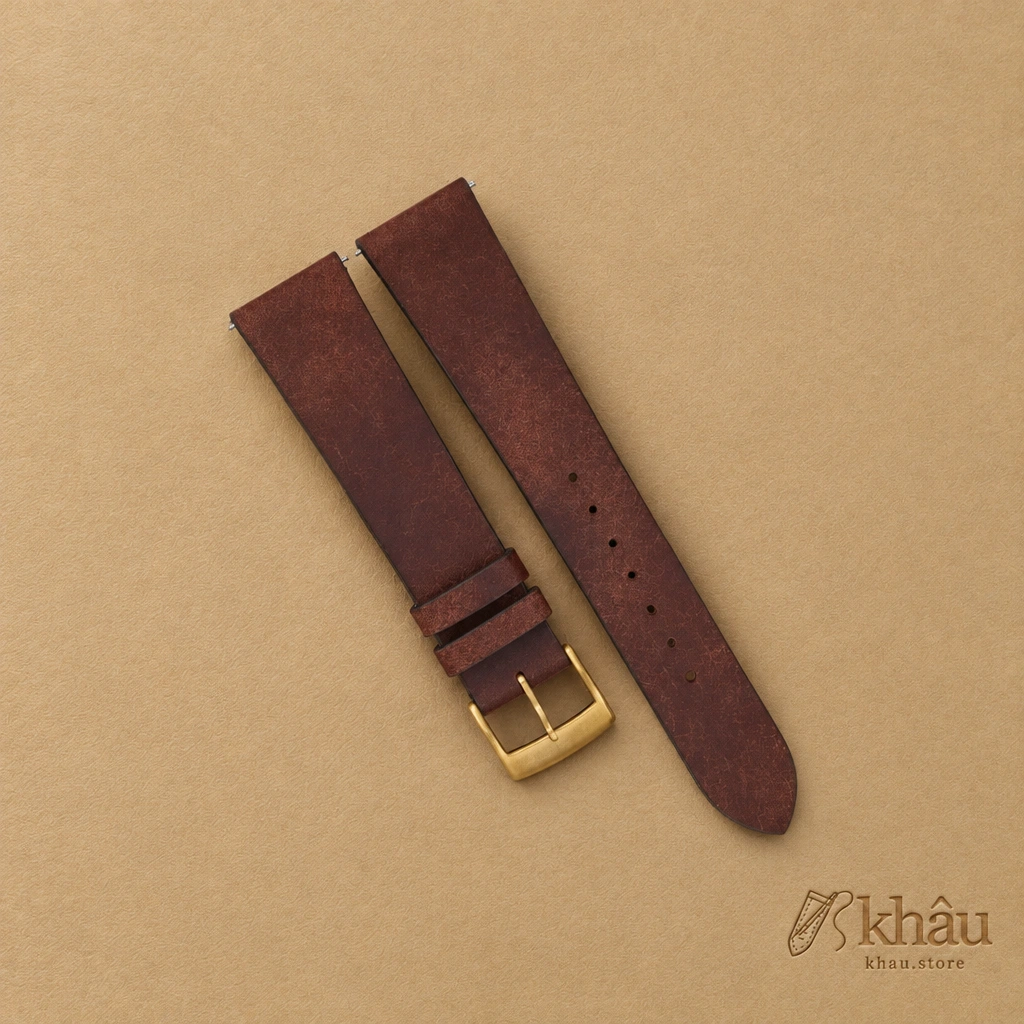 Vintage Dark Brown Pueblo Badalassi Carlo Leather Watch Strap — front view