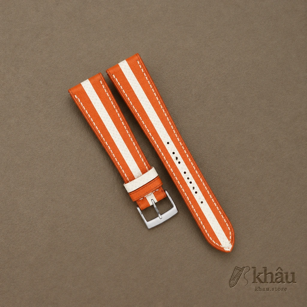 Duocolor Orange Alran Sully Pearl White Epsom Leather Watch Strap — front view
