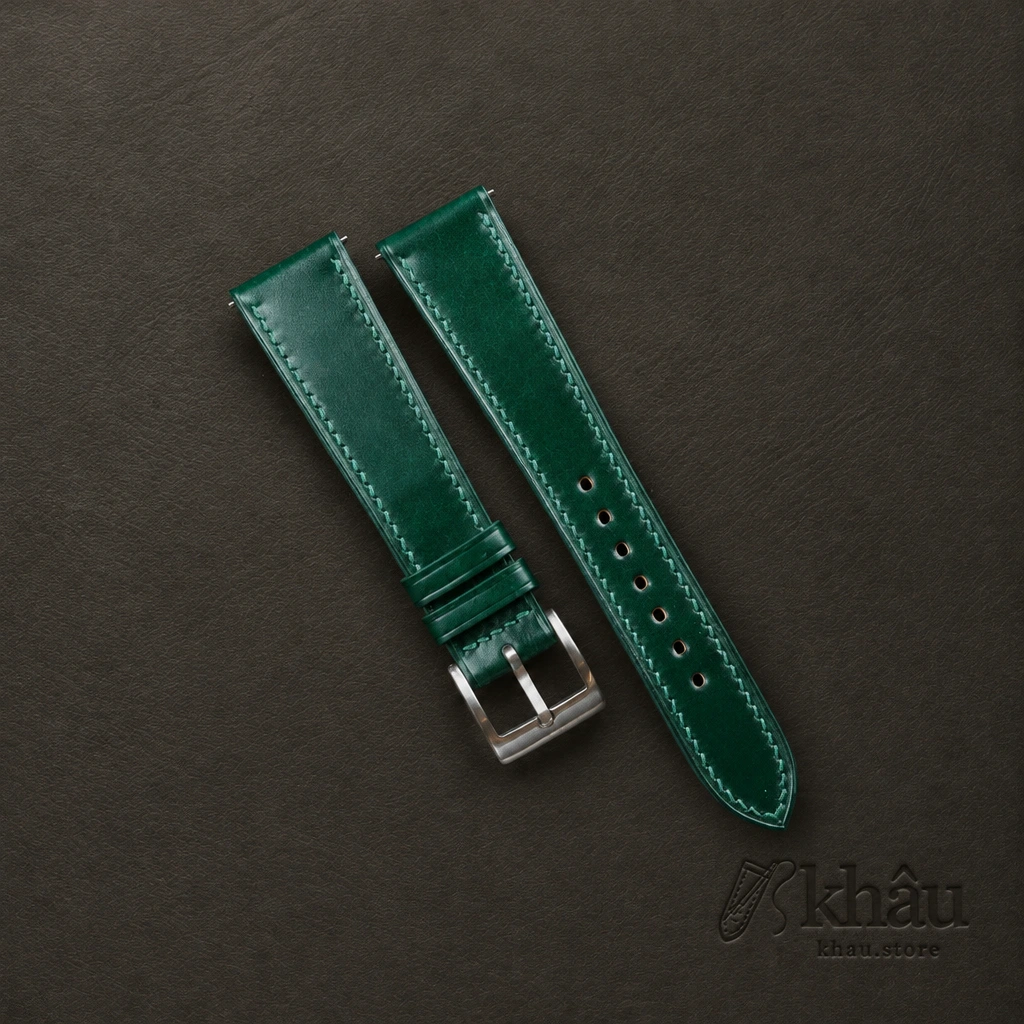 Green Shell Cordovan Leather Watch Strap — front view