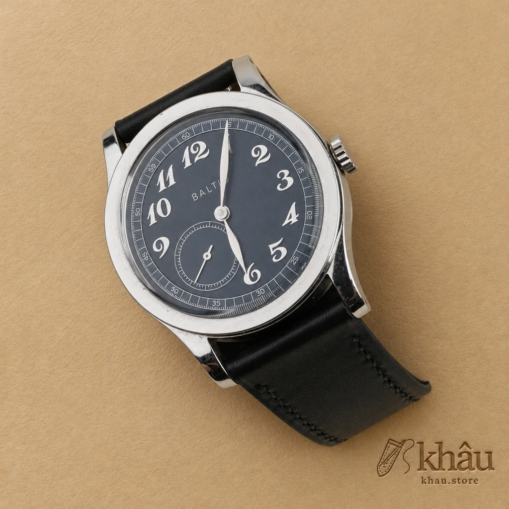 Box Calf Black Leather Strap for Baltic Watch — front view