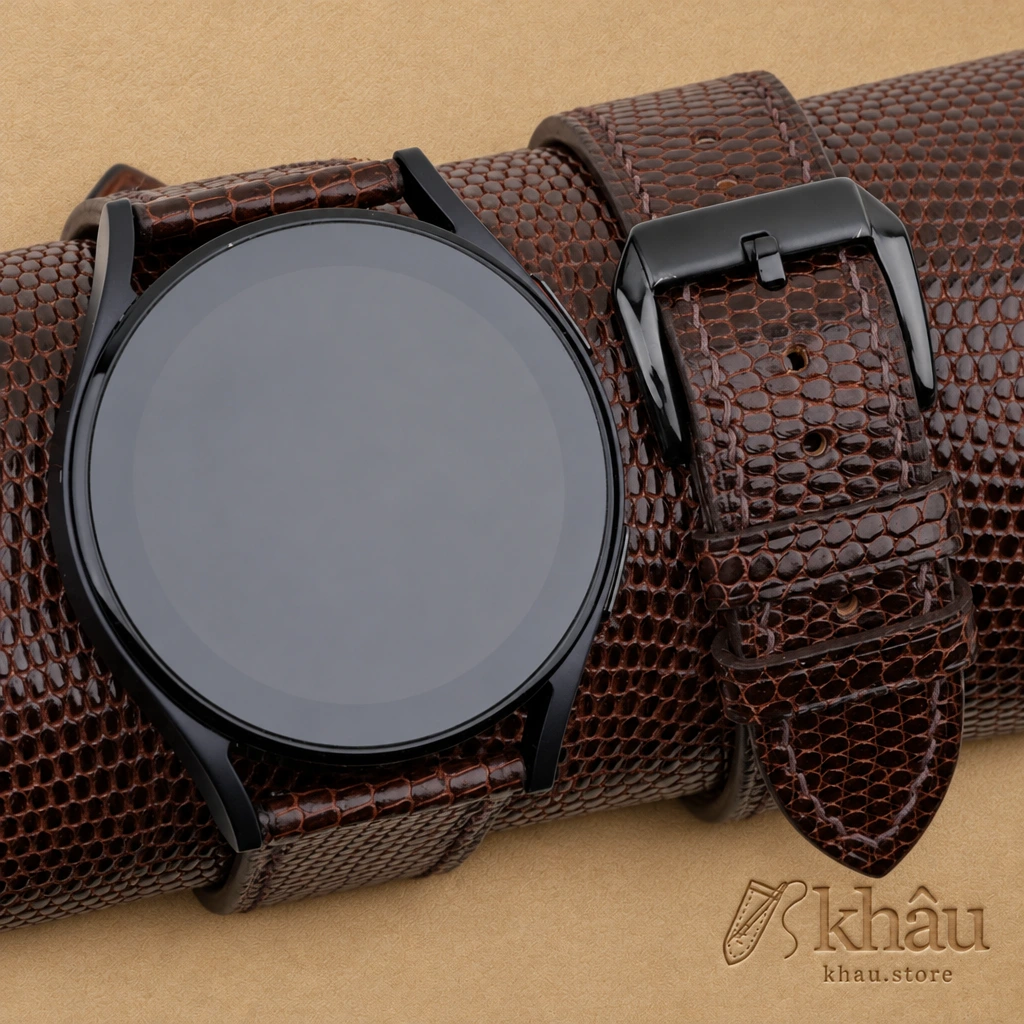 Dark Brown Lizard Leather Samsung Watch Band — front view