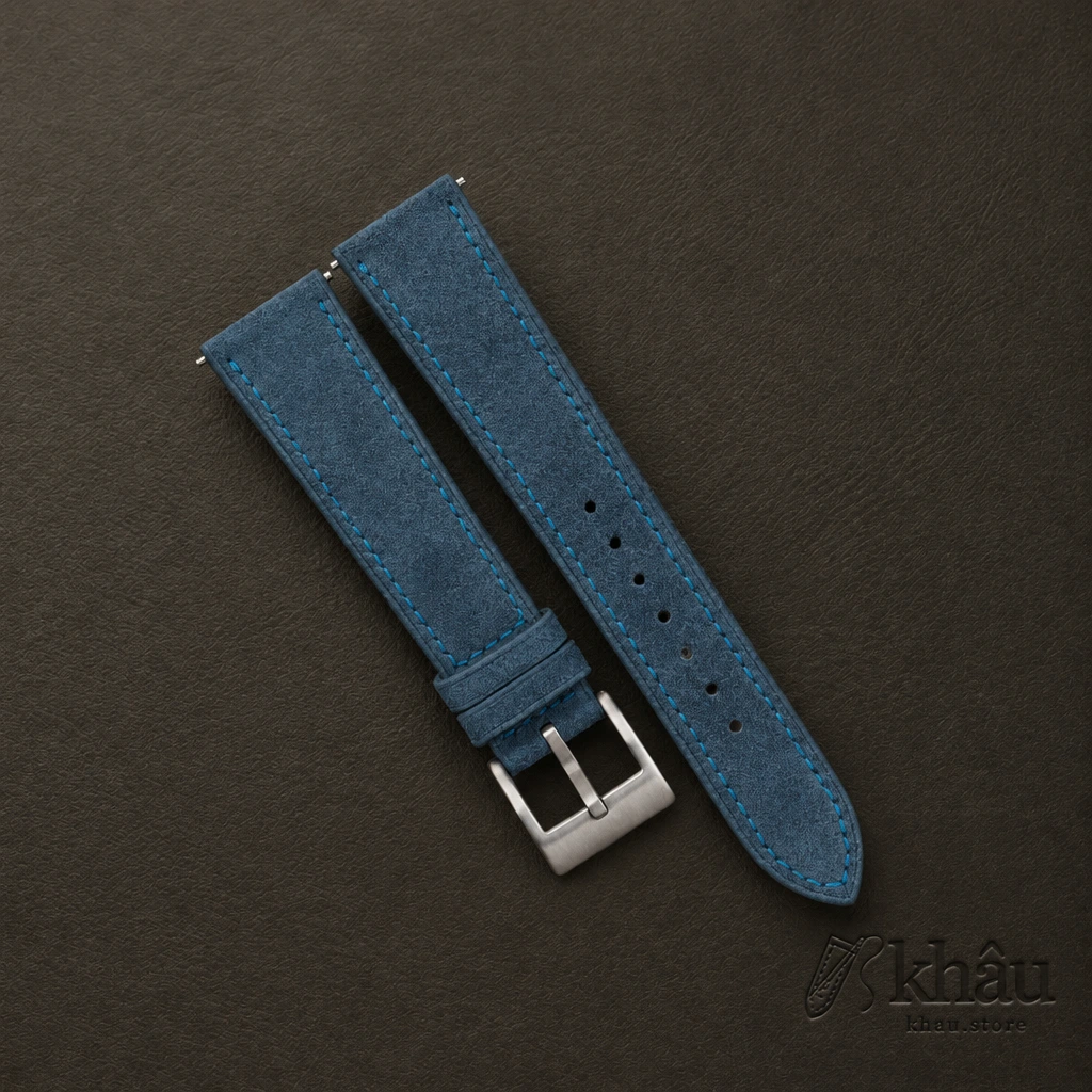 Jean Blue Suede Leather Watch Strap — front view