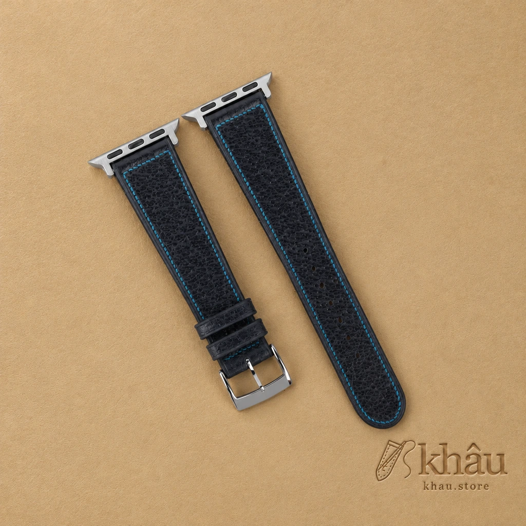 Micro Stitch Navy Peccary Leather Apple Watch Band — front view