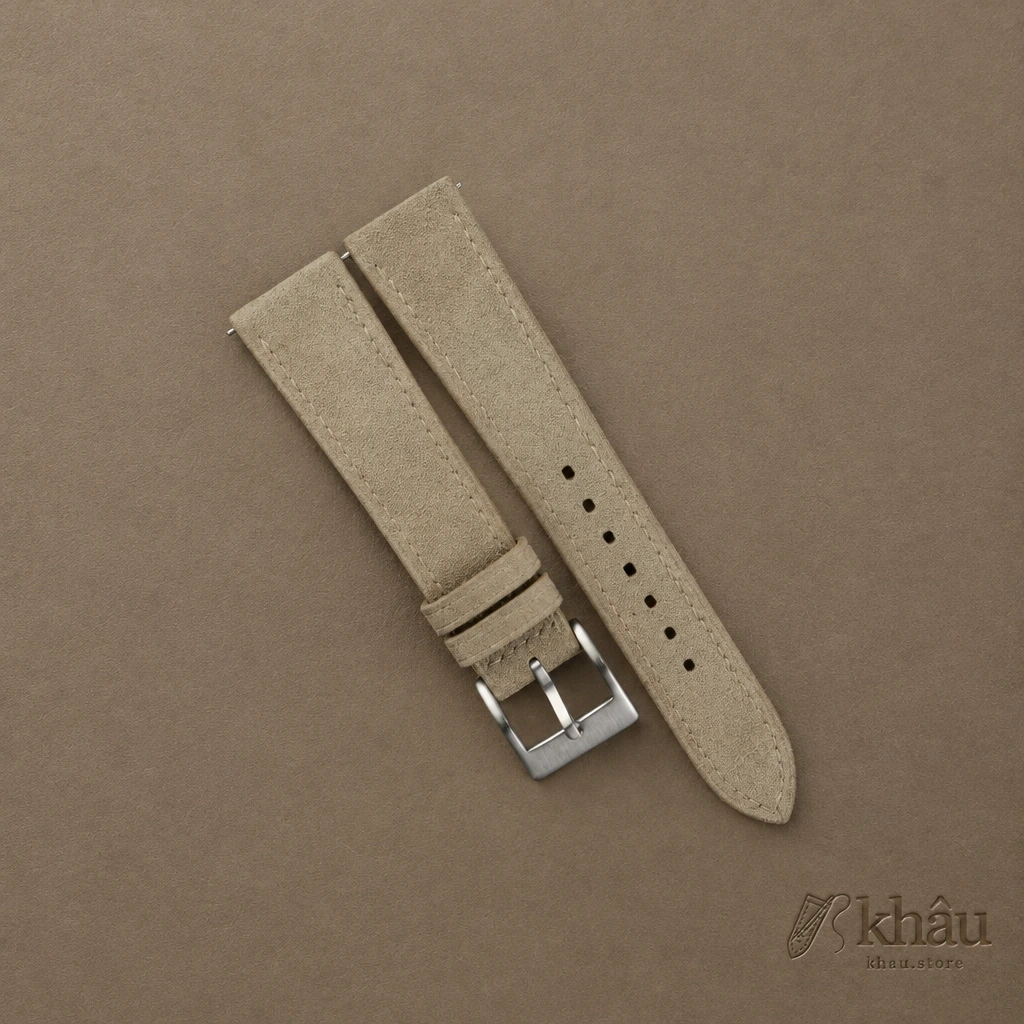 Beige Suede Leather Watch Strap — front view