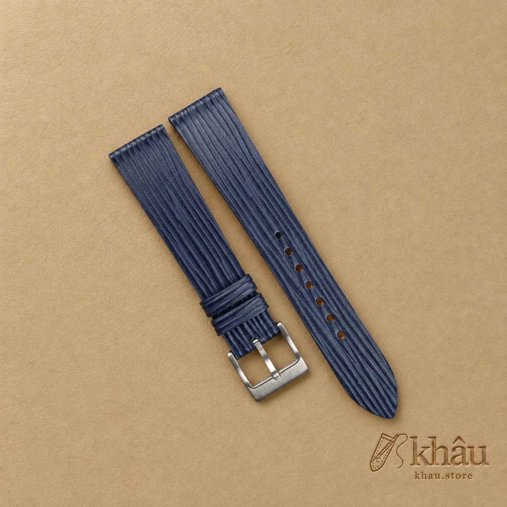 Navy Calfskin Watch Strap – Waves Texture — front view