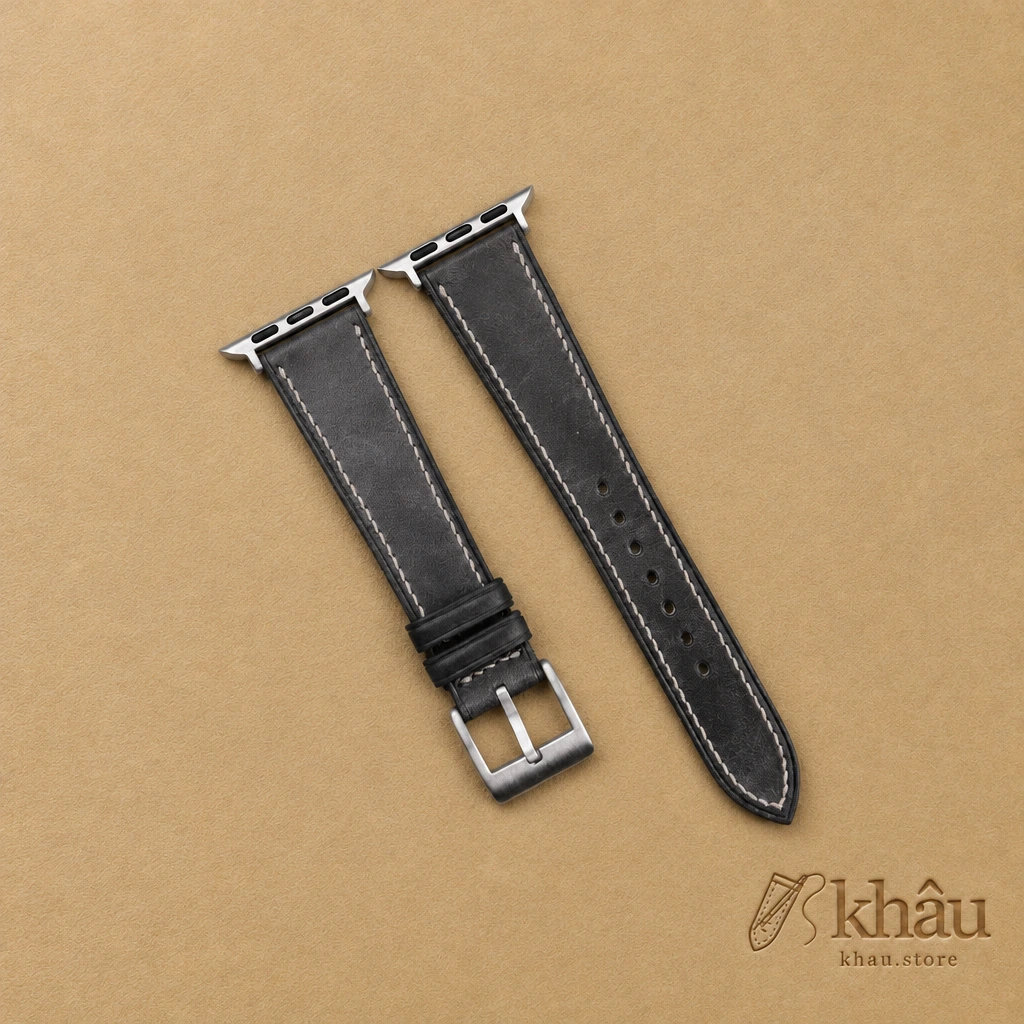 Black Maya Leather Apple Watch Band — front view