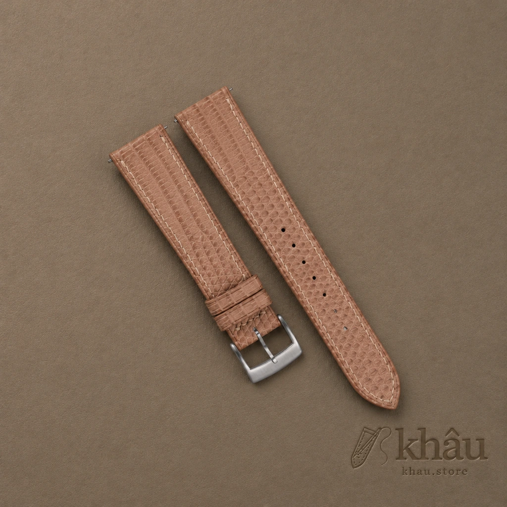 Light Brown Lizard Leather Watch Strap — front view