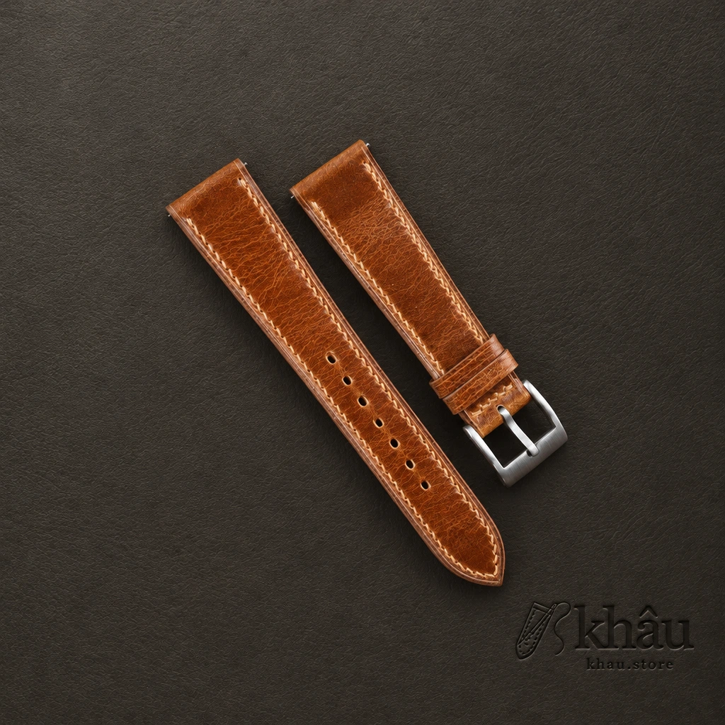 Oil Brown Waxed Leather Watch Strap — front view