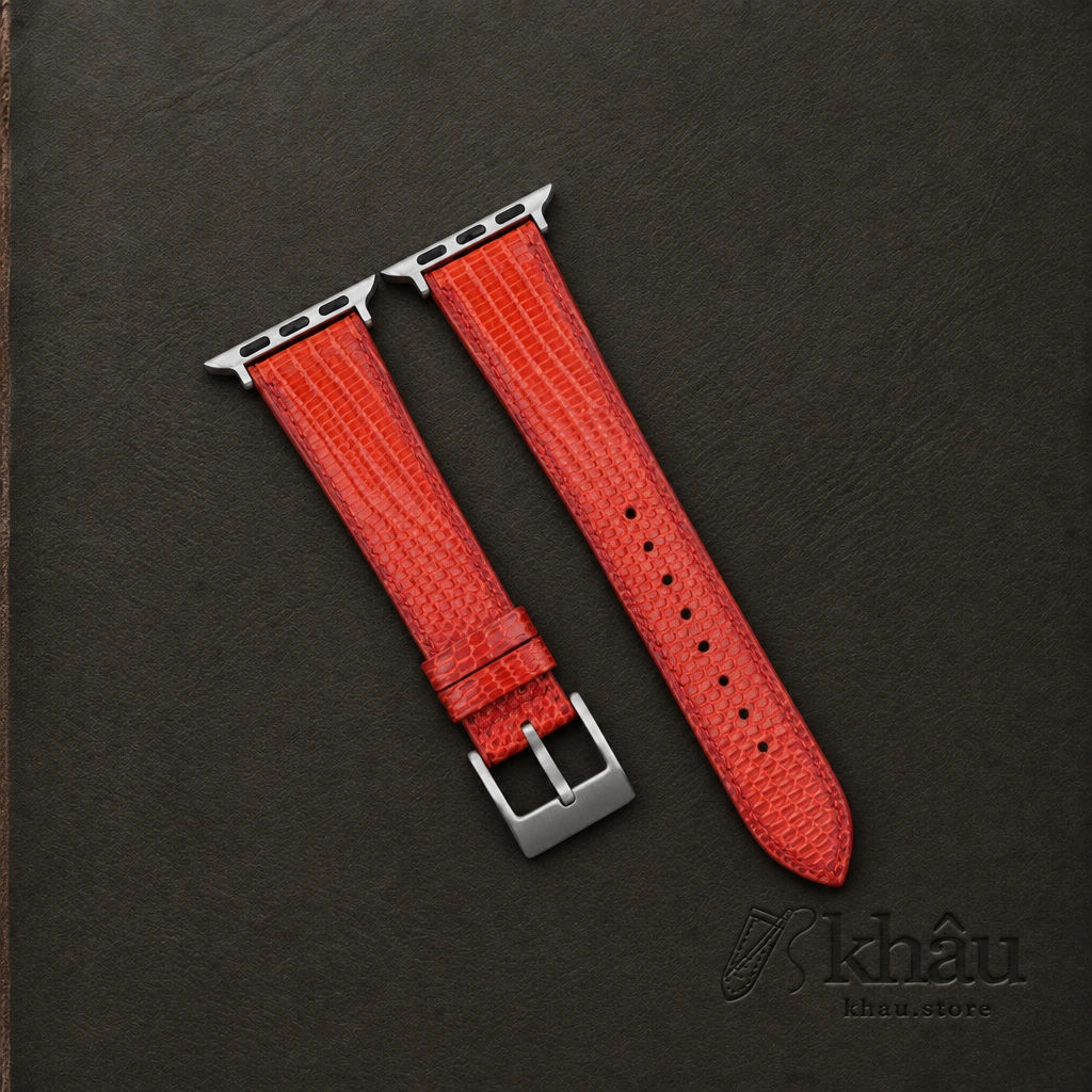 Red Lizard Leather Apple Watch Band — front view