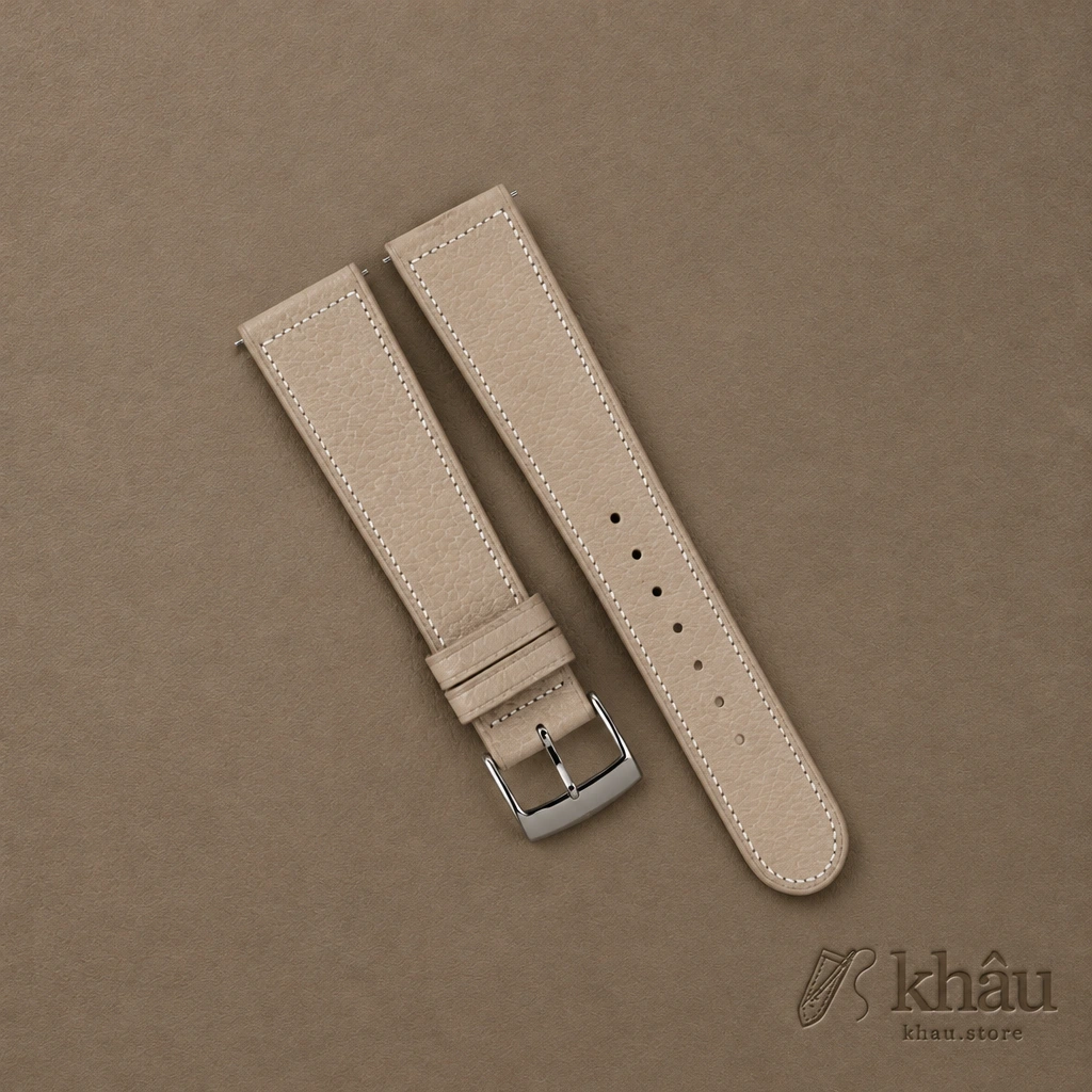 Micro Stitch Beige Peccary Leather Watch Strap — front view