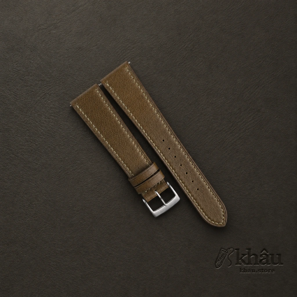 Olive Swift Leather Watch Strap — front view