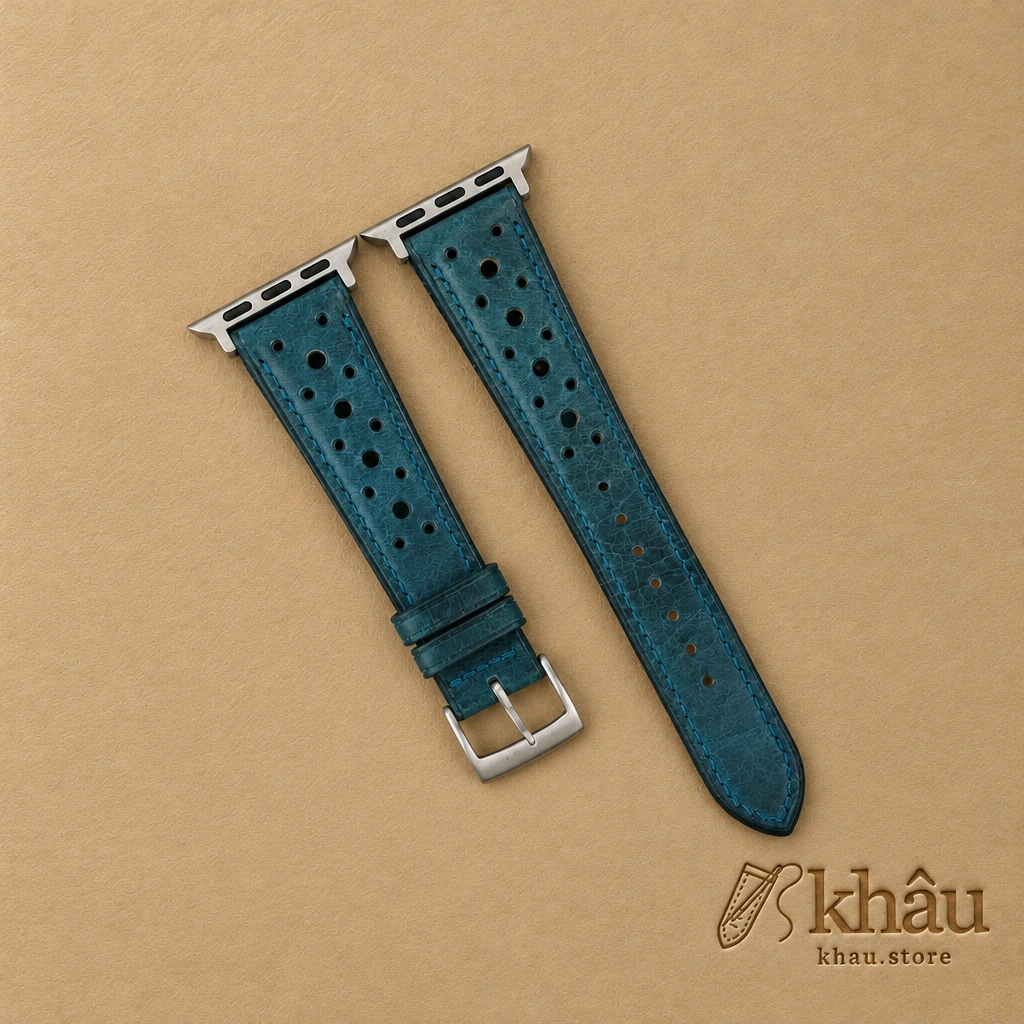 Rally Dark Aqua Blue Waxed Badalassi Carlo Leather Apple Watch Band — front view