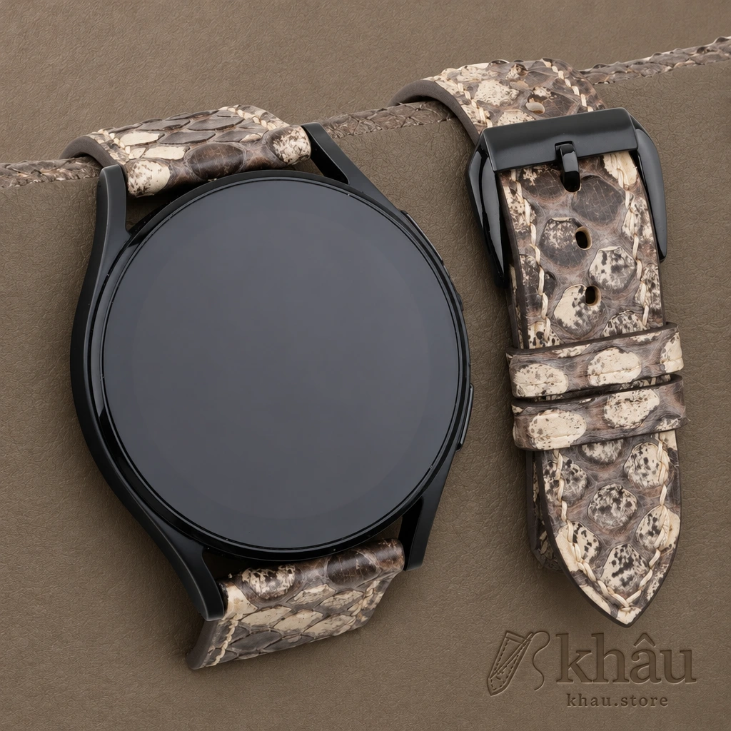 White Python Leather Samsung Watch Band — front view