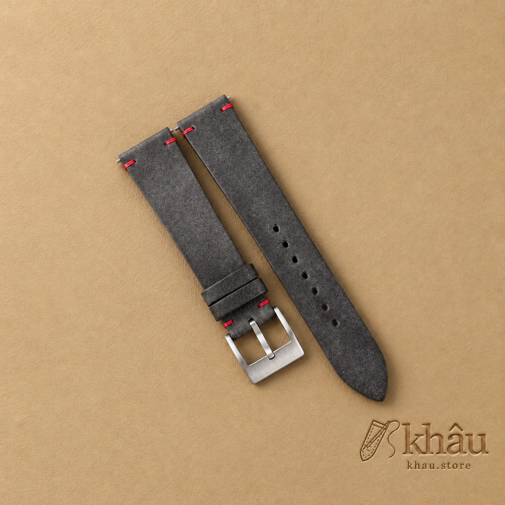 Vintage Black Maya Vegetable Tanned Calfskin Leather Side-Stitch Watch Strap — front view