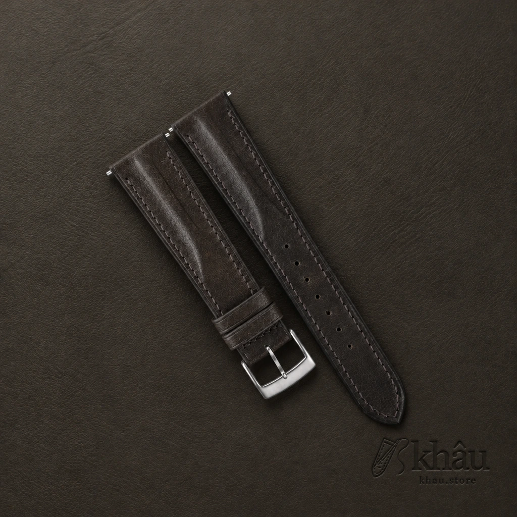 Single Padded Umber Brown Habana Leather Watch Strap — front view