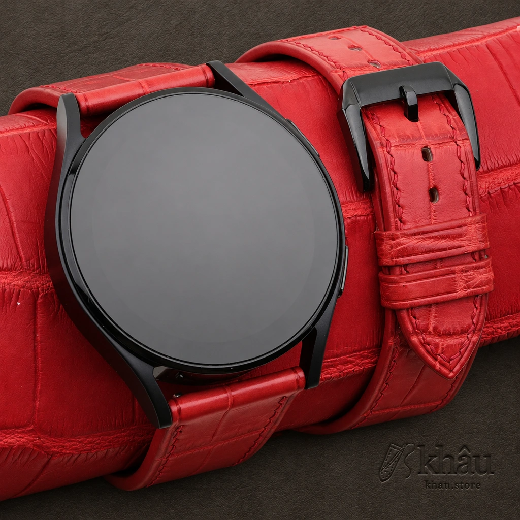 Red Alligator Leather Samsung Watch Band — front view