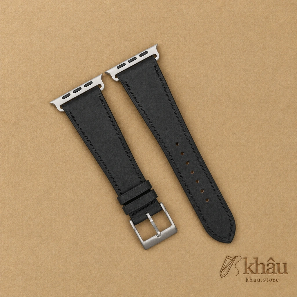 Black Badalassi Carlo Pueblo Leather Apple Watch Ultra Band — front view