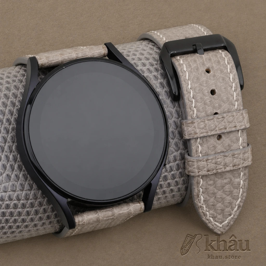 Light Grey Lizard Leather Samsung Watch Band — front view