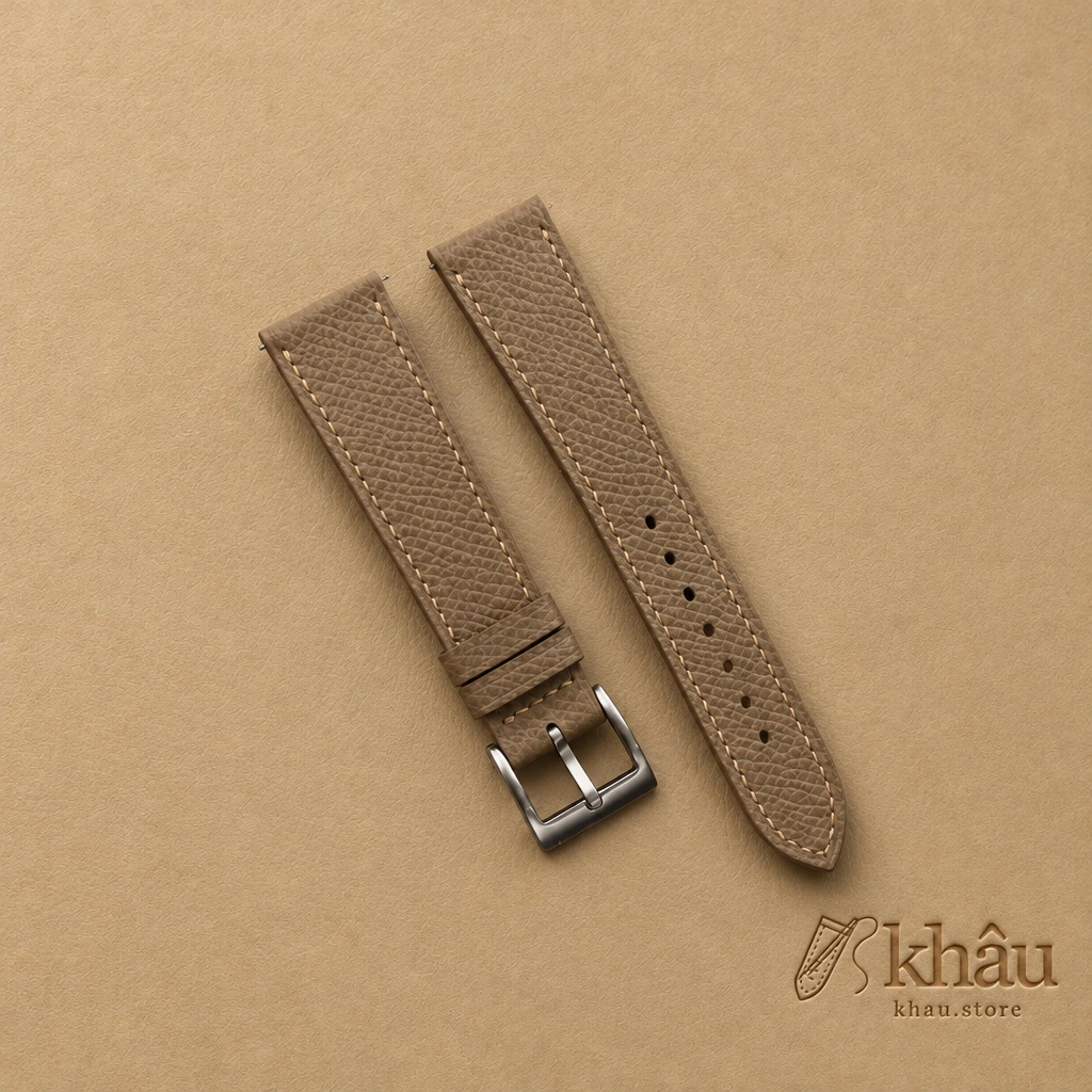 Taupe Epsom Leather Watch Strap — front view