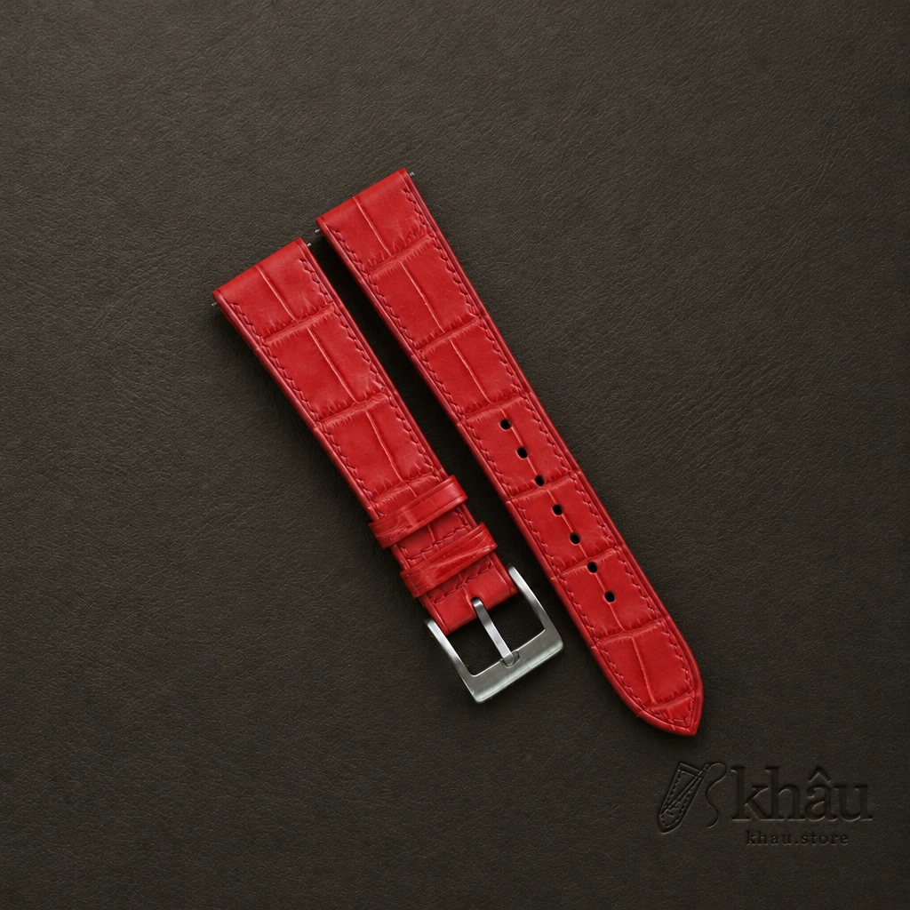Red Alligator Leather Watch Strap — front view
