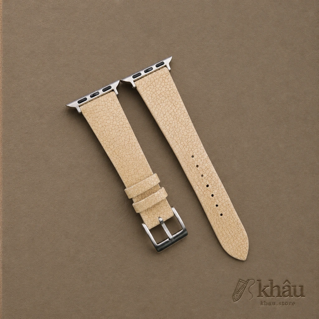 Beige Stingray Leather Apple Watch Band — front view
