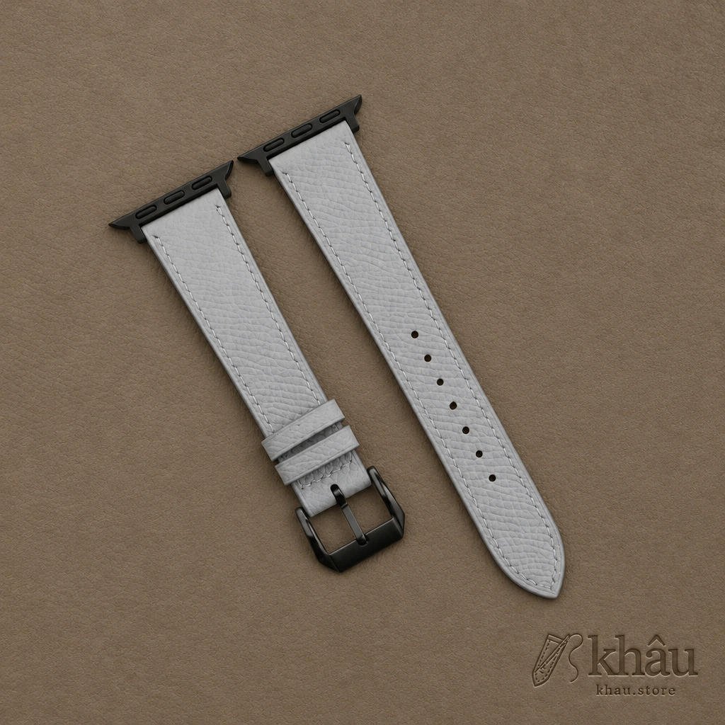 Light Grey Epsom Leather Apple Watch Band — front view