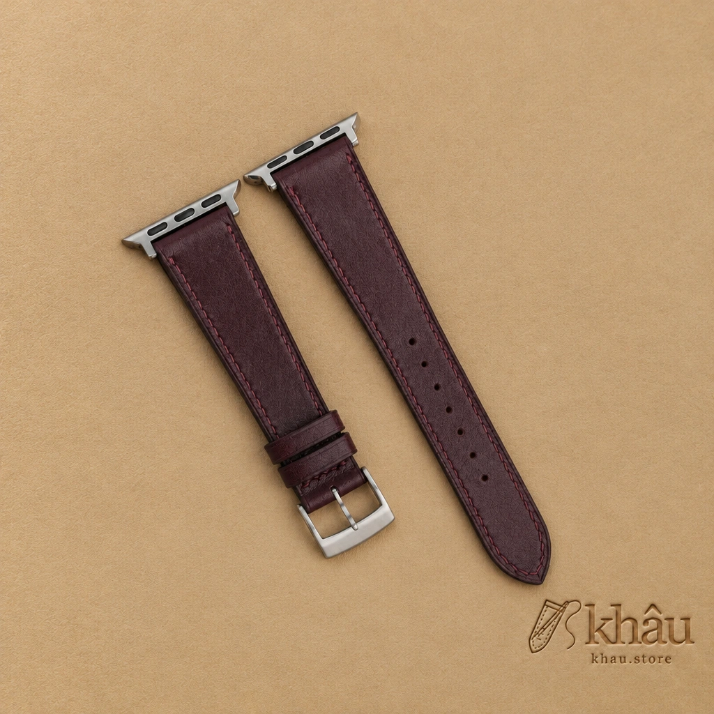Dark Burgundy Box Calf Leather Apple Watch Band — front view