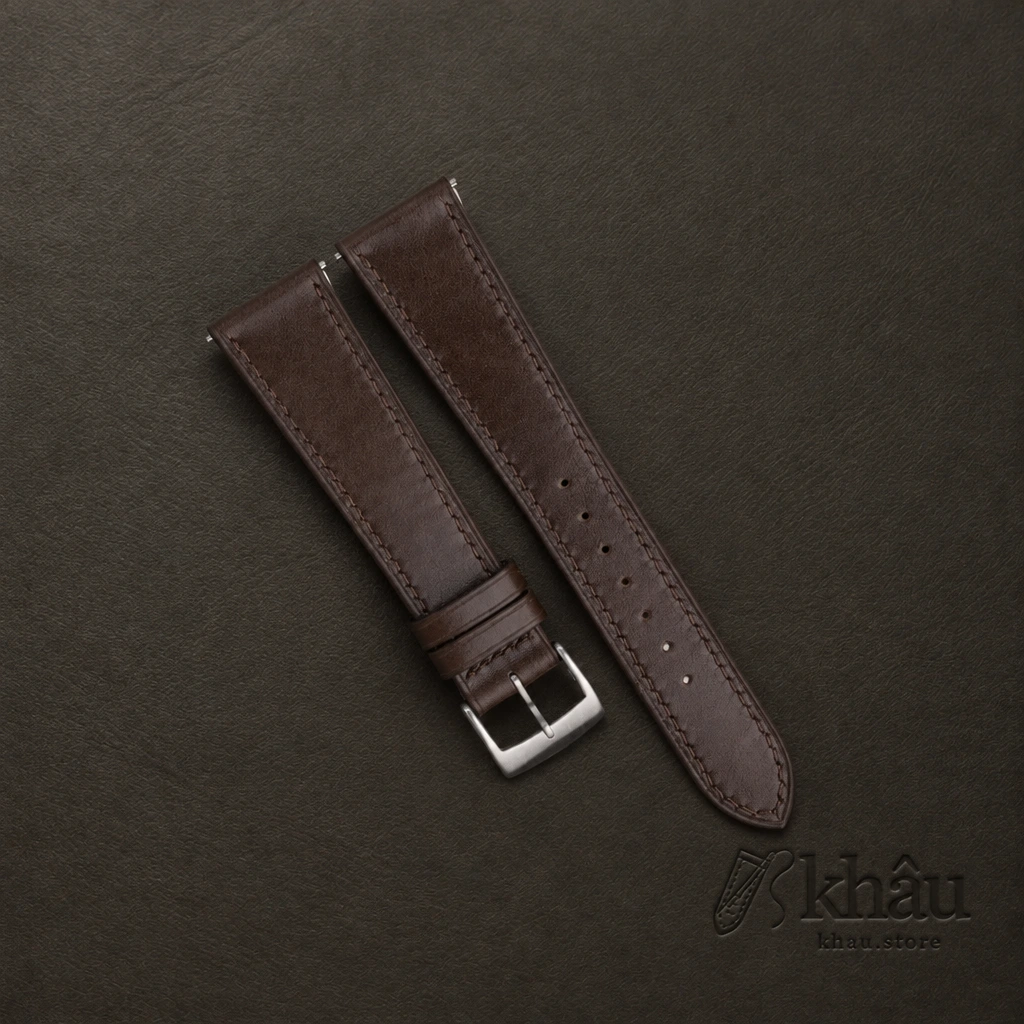 Box Calf Umber Brown Leather Watch Strap — front view