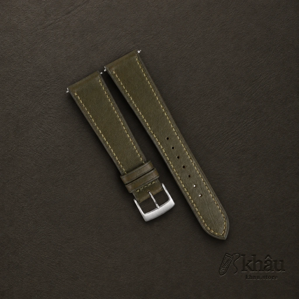 Olive Vachetta Leather Watch Strap — front view