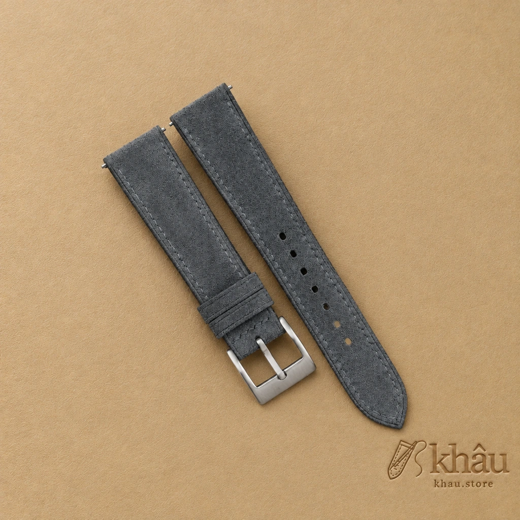 Stone Grey Suede Leather Watch Strap — front view