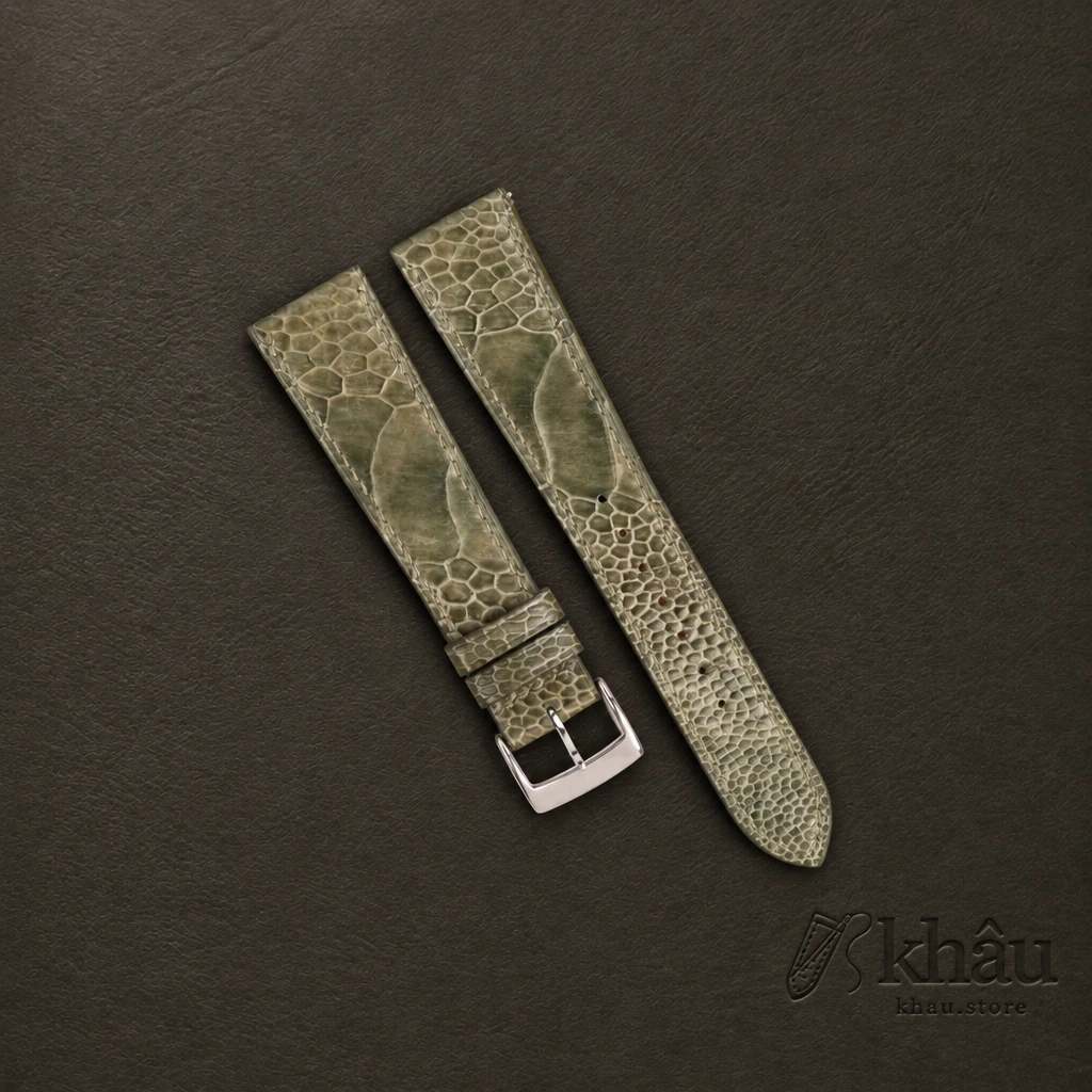 Olive Ostrich Leg Leather Watch Strap — front view