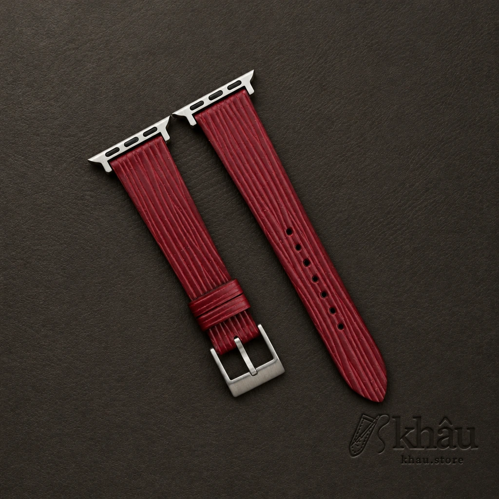 Red Calfskin Apple watch band – Waves Texture — front view