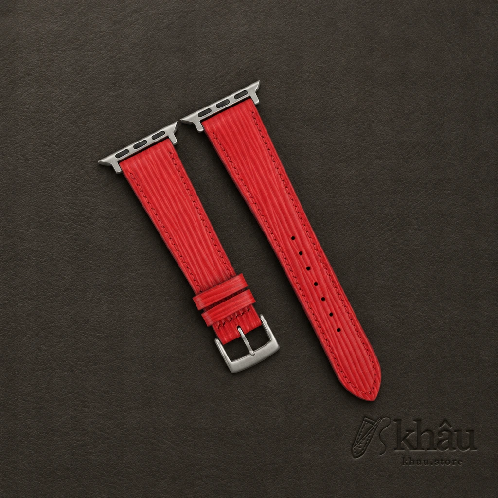 Red Orange Epi Leather Apple Watch Band — front view