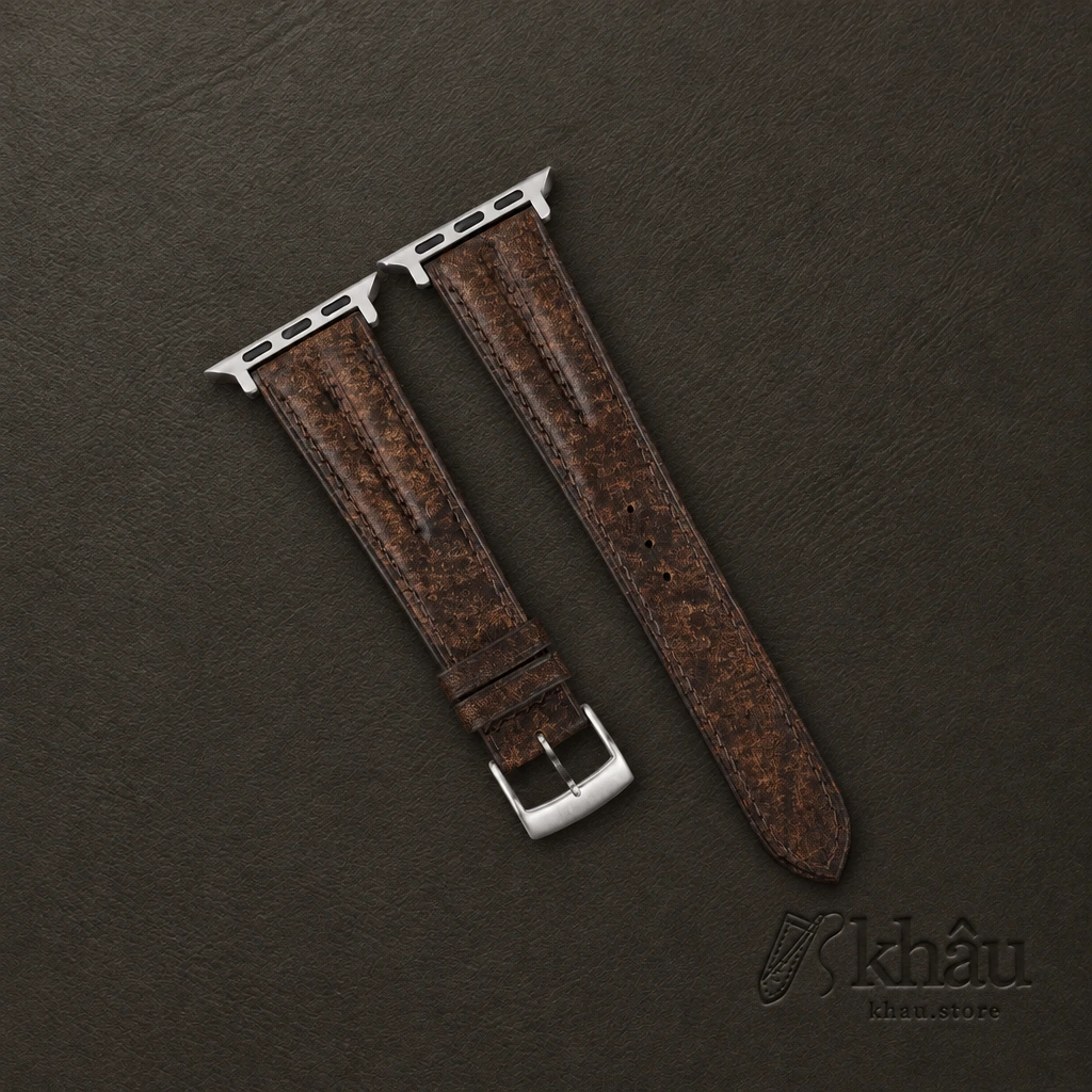 Double Padded Tawny Brown Habana Leather Apple Watch Band — front view