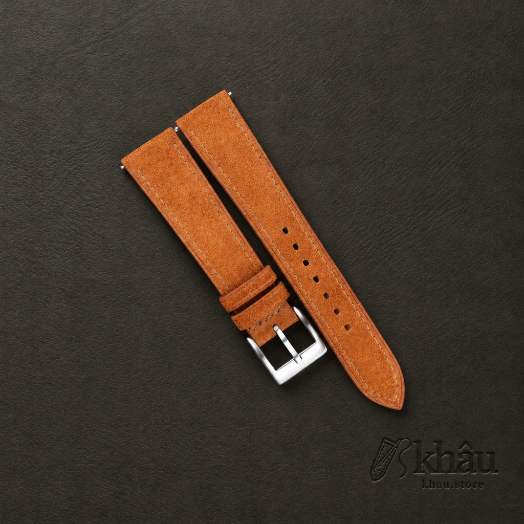 Burnt Orange Suede Leather Watch Strap — front view