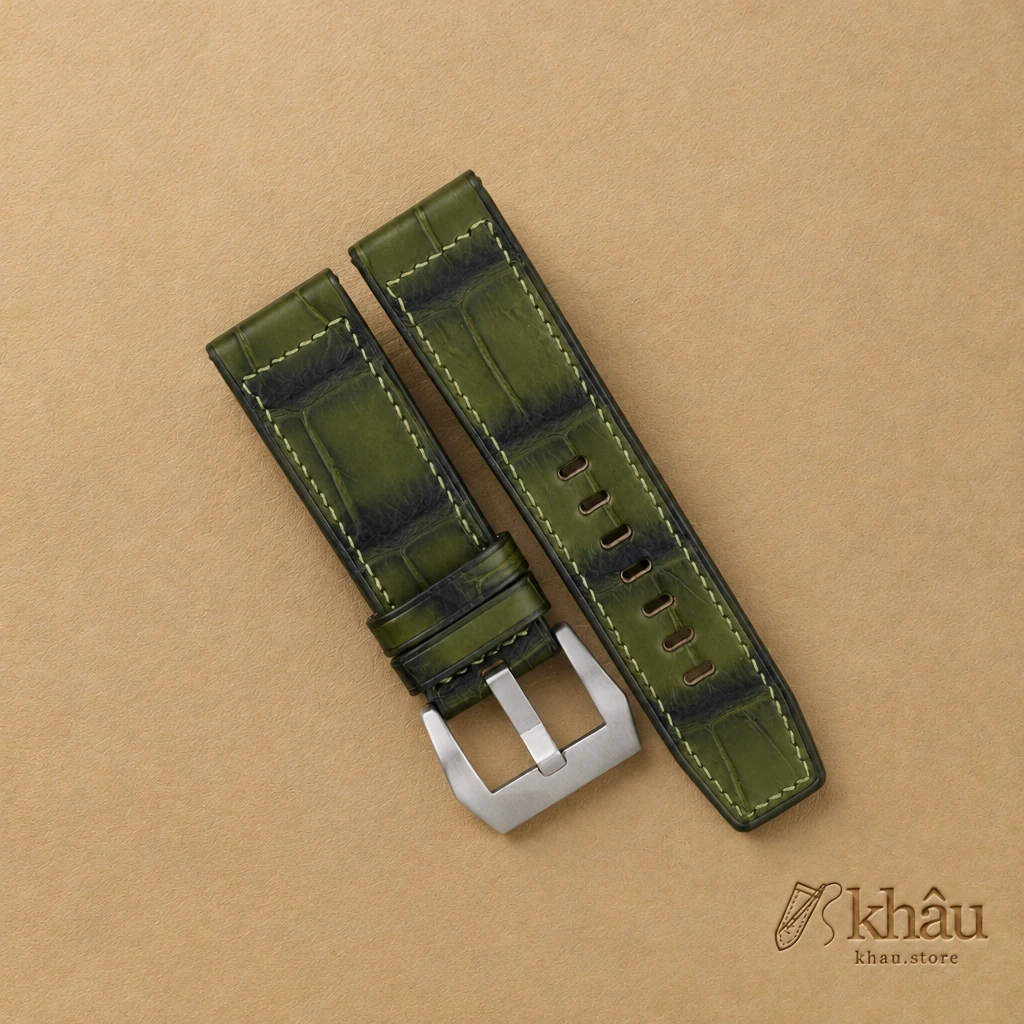 Green Alligator Leather Strap for PAM Watch — front view