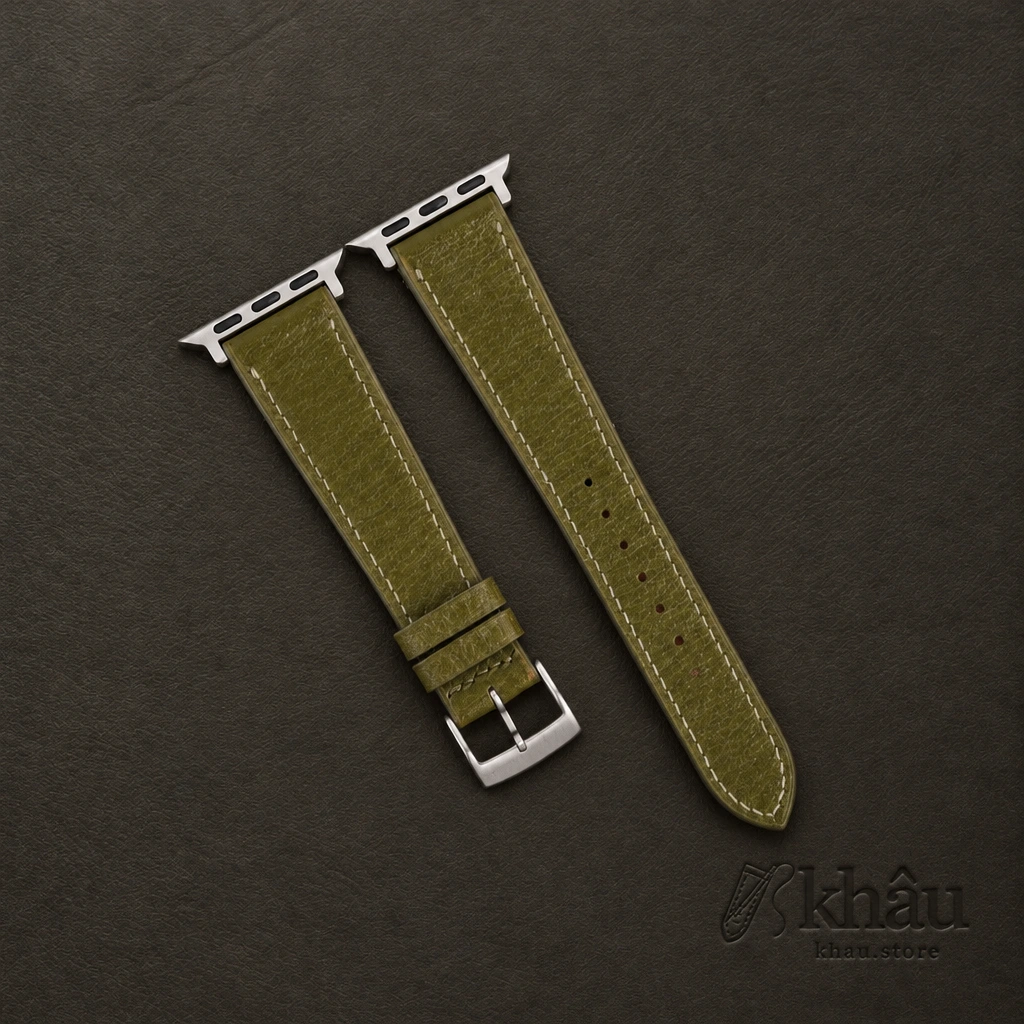 Light Olive Peccary Leather Apple Watch Band — front view