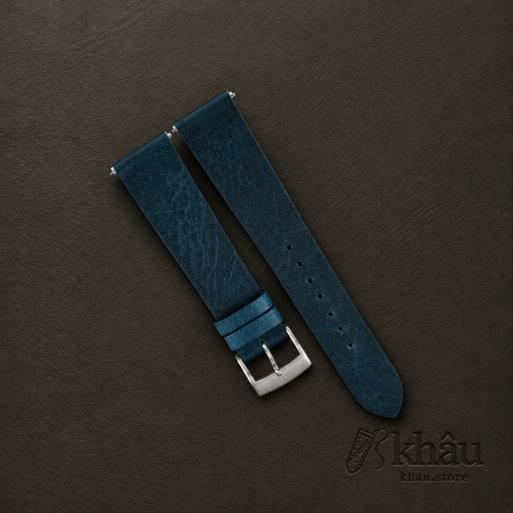 Vintage Dark Aqua Blue Waxed Badalassi Carlo Leather Watch Strap — front view