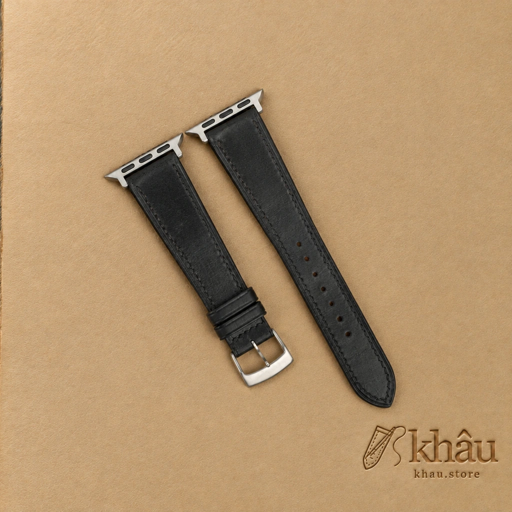 Black Smooth Calf Leather Apple Watch Band — front view