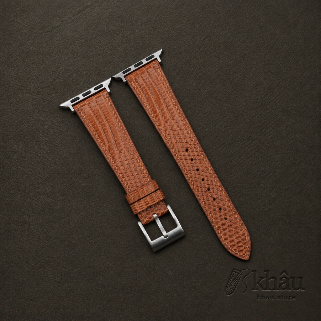 Brown Lizard Leather Apple Watch Band — front view