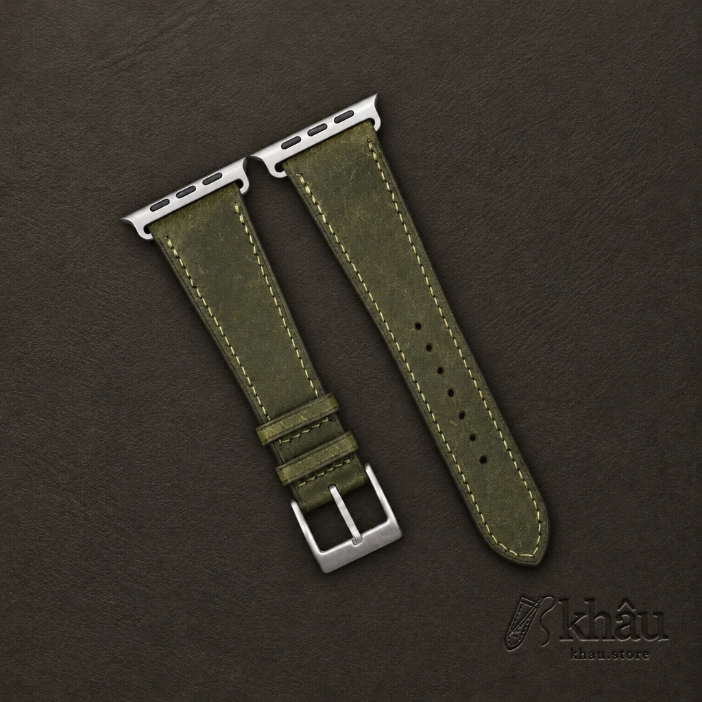 Dark Olive Badalassi Carlo Pueblo Leather Apple Watch Ultra Band — front view