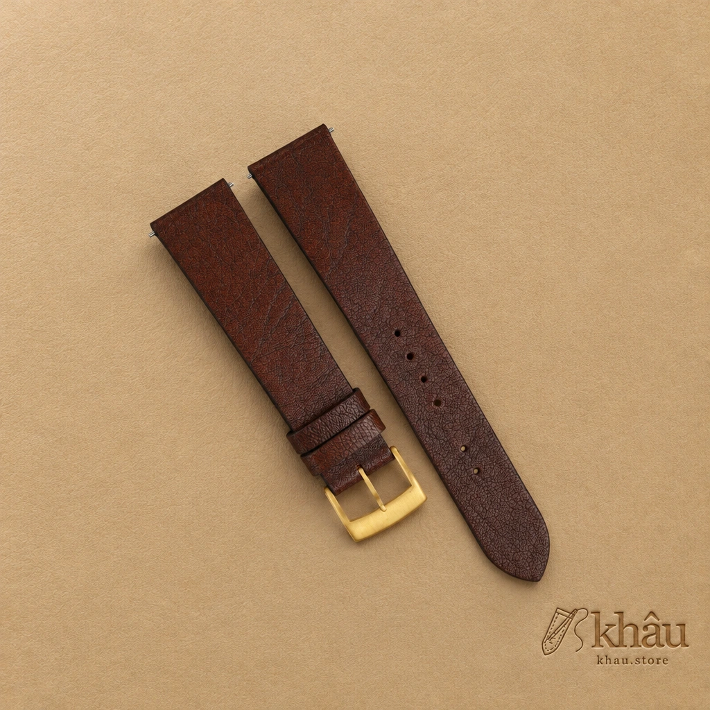 Vintage Dark Brown Alran Fat Nat Cherve Goat Leather Watch Strap — front view