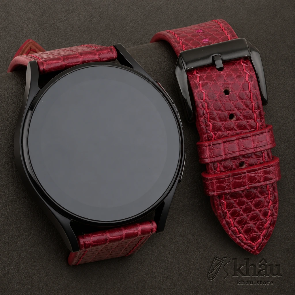 Red Lizard Leather Samsung Watch Band — front view