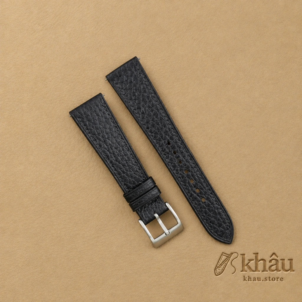 Black Togo Leather Watch Strap — front view